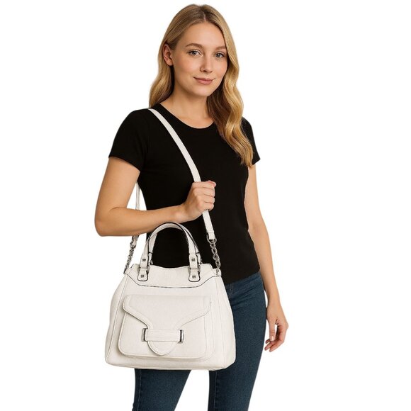 Jessica Simpson Bag White Shoulder Handbag Satchel Vegan Leather Women's WOMAN'S - Picture 1 of 16